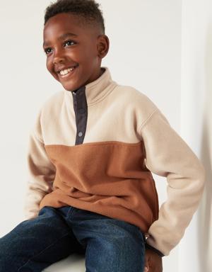 Micro Fleece 1/4-Snap-Button Color-Block Pullover Sweater for Boys beige