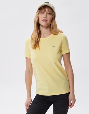 Kadın Slim Fit Bisiklet Yaka Sarı T-Shirt