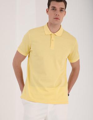 Sarı Klasik Black Yazı Nakışlı Standart Kalıp Polo Yaka Erkek T-Shirt - 87760