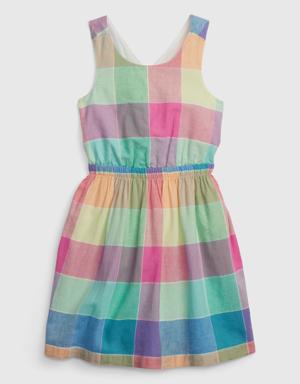 Kids Linen-Cotton Plaid Dress multi