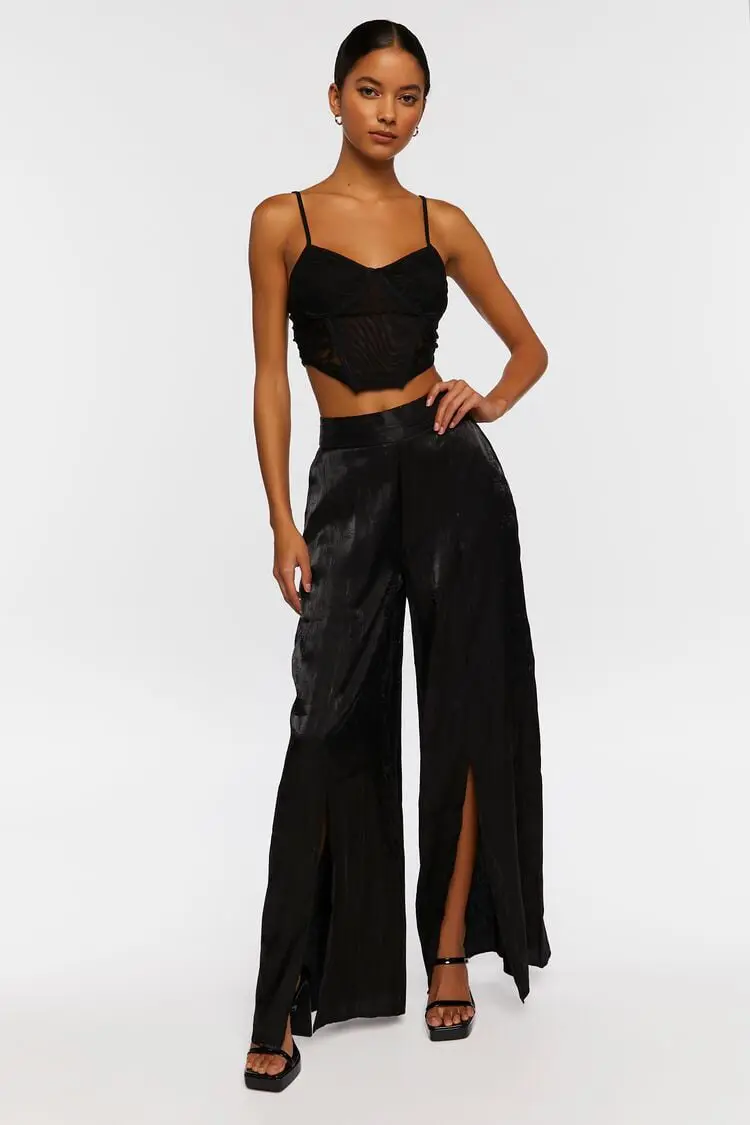 Forever 21 Forever 21 Satin Split Hem Palazzo Pants Black. 1 Forever 21 Forever 21 Satin Split Hem Palazzo Pants Black. 1