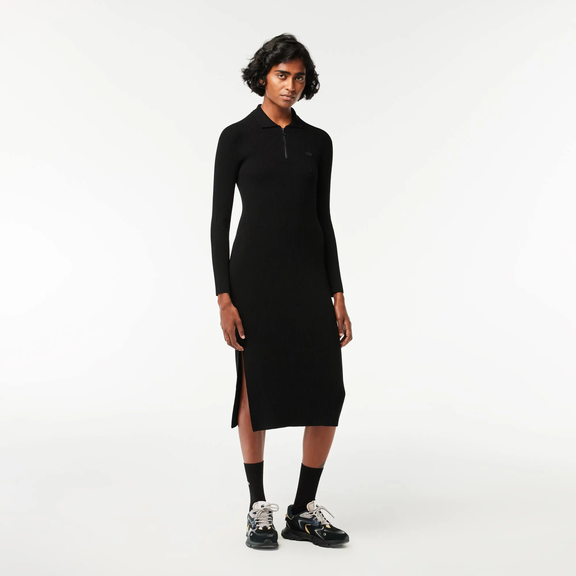 Lacoste Long, Seamless Knit Ribbed Polo Dress. 1