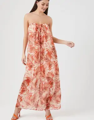 Forever 21 Tropical Leaf Print Maxi Dress Rust/Multi