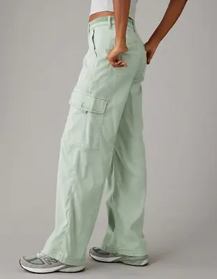 American Eagle Dreamy Drape Stretch Cargo Super High-Waisted Baggy Wide-Leg Pant. 1