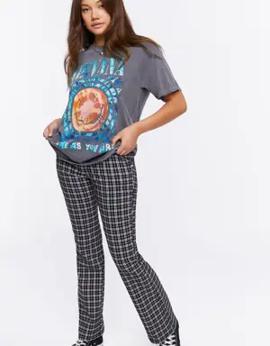 Forever 21 Plaid Mid Rise Flare Pants Black/Multi