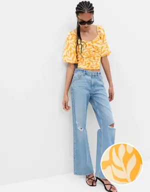 Puff Sleeve Ruched Top yellow