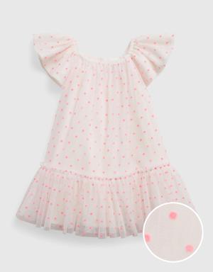 Baby Flutter Sleeve Tulle Dress pink