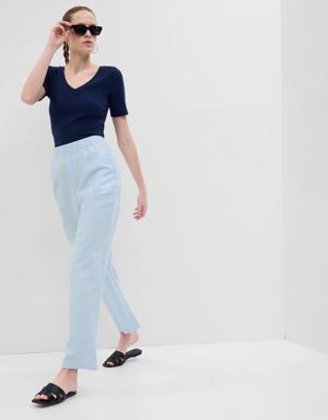 Linen-Cotton Pull-On Pants blue