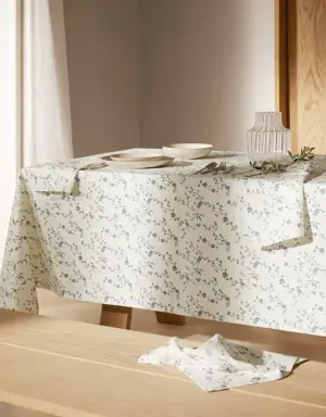 Floral-print cotton tablecloth 170x170cm