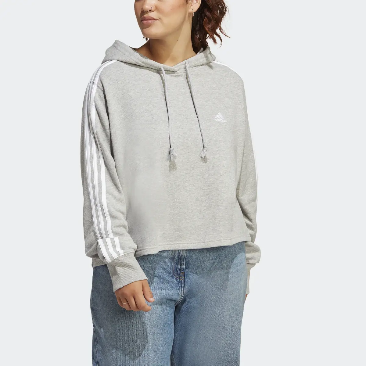 Adidas Sweat-shirt à capuche court en molleton à 3 bandes Essentials (Grandes tailles). 1
