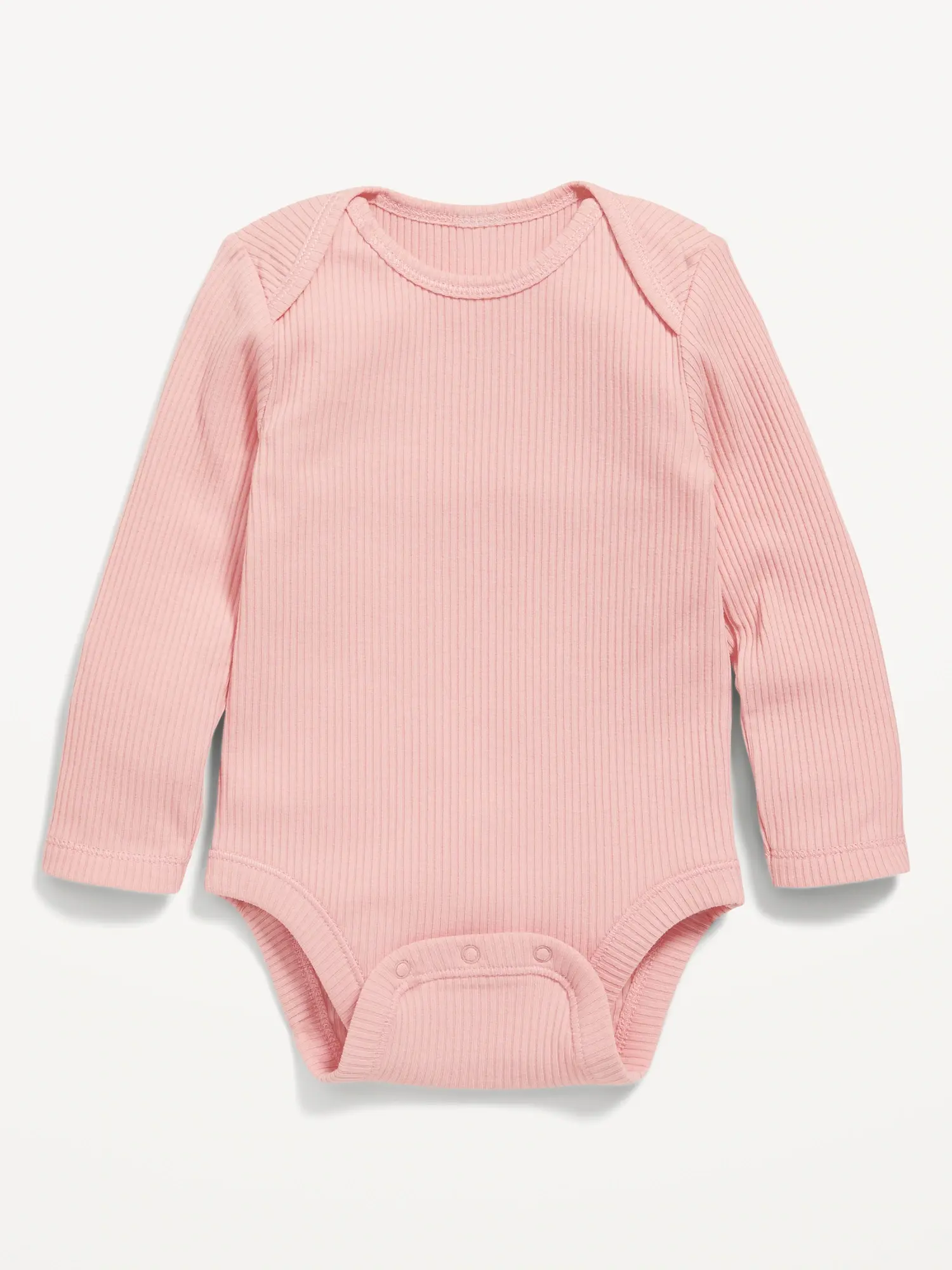 Old Navy Unisex Long-Sleeve Rib-Knit Bodysuit for Baby pink. 1