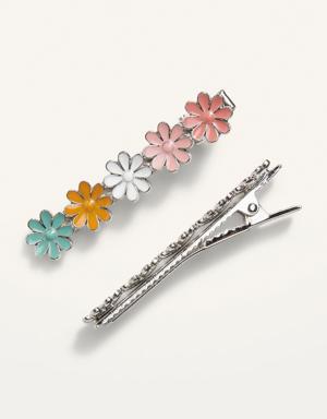 Flower Barrette Hair Clips 2-Pack for Girls pink