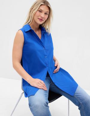 Maternity Poplin Button-Down Tank Top blue