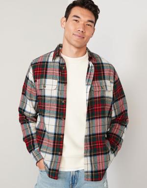 Old Navy Regular-Fit Plaid Double-Brushed Flannel Shirt for Men white
