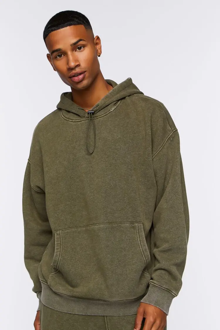 Forever 21 Forever 21 Mineral Wash Toggle Drawstring Hoodie Olive. 1