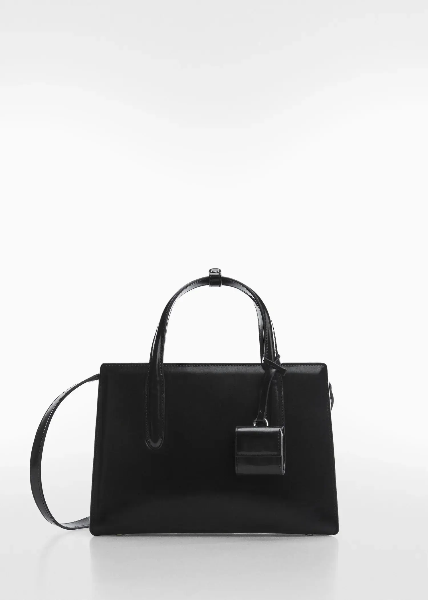 Mango Saffiano-effect shopper bag. a close up of a black bag on a white background 