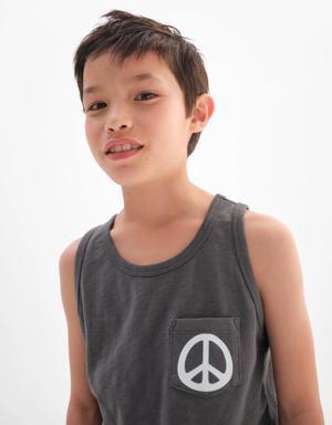 Gap Kids 100% Organic Cotton Graphic Tank Top gray