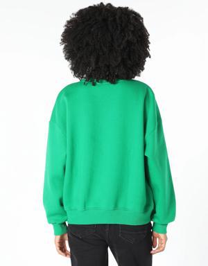 Regular Fit Baskılı Yeşil Kadın Sweatshirt