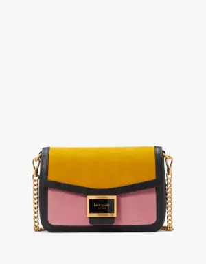 Katy Colorblocked Suede Flap Chain Crossbody