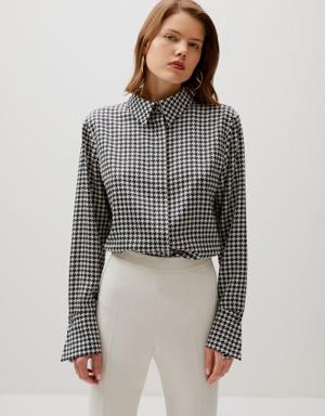 Patterned Wide Cuff Black and White Shirt