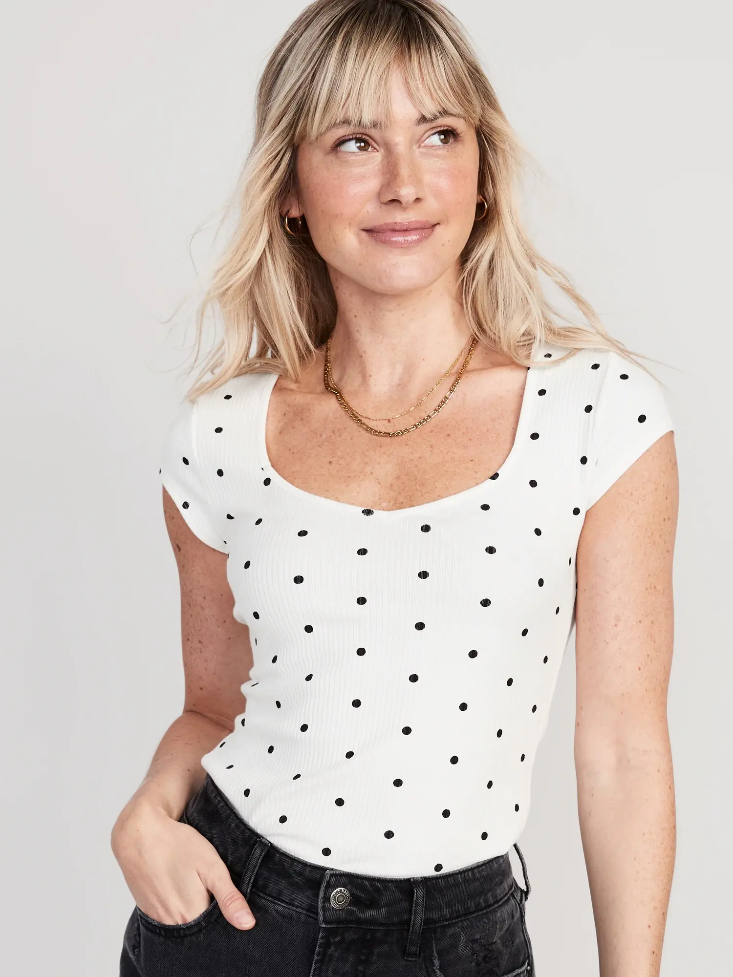 Old Navy Polka-Dot Sweetheart-Neck Rib-Knit T-Shirt for Women multi. 1