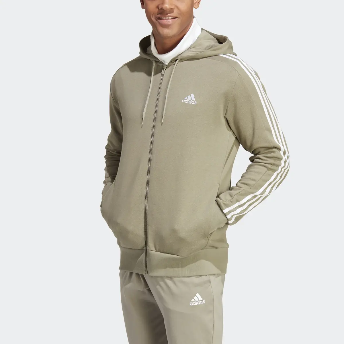 Adidas Essentials French Terry 3-Stripes Full-Zip Hoodie. 1