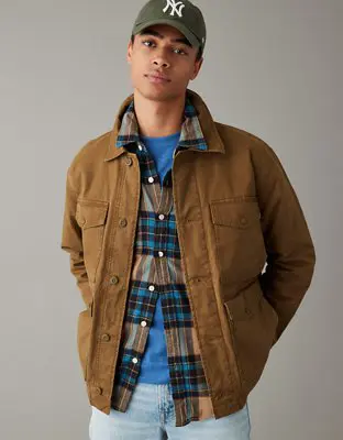 American Eagle Canvas Button-Up Jacket. 1