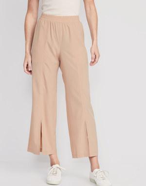 Old Navy High-Waisted StretchTech Split-Front Wide-Leg Pants for Women beige