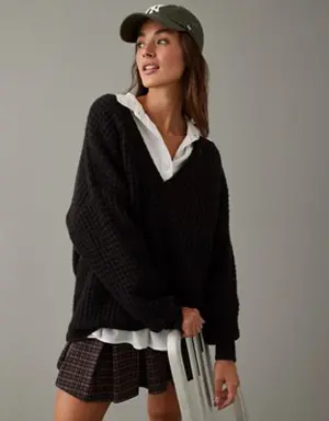 Whoa So Cozy Waffle V-Neck Sweater