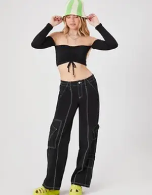 Forever 21 Contrast Seam Cargo Pants Black/White