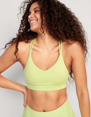 Light Support Strappy V-Neck Sports Bra for Women yellow