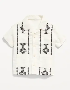 Matching Short-Sleeve Embroidered-Print Pocket Shirt for Baby white