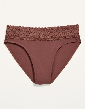 Old Navy Mid-Rise Supima® Cotton-Blend Lace-Trimmed Bikini Underwear for Women brown