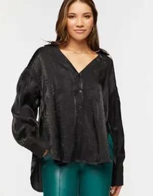 Forever 21 Satin High Low Shirt Black