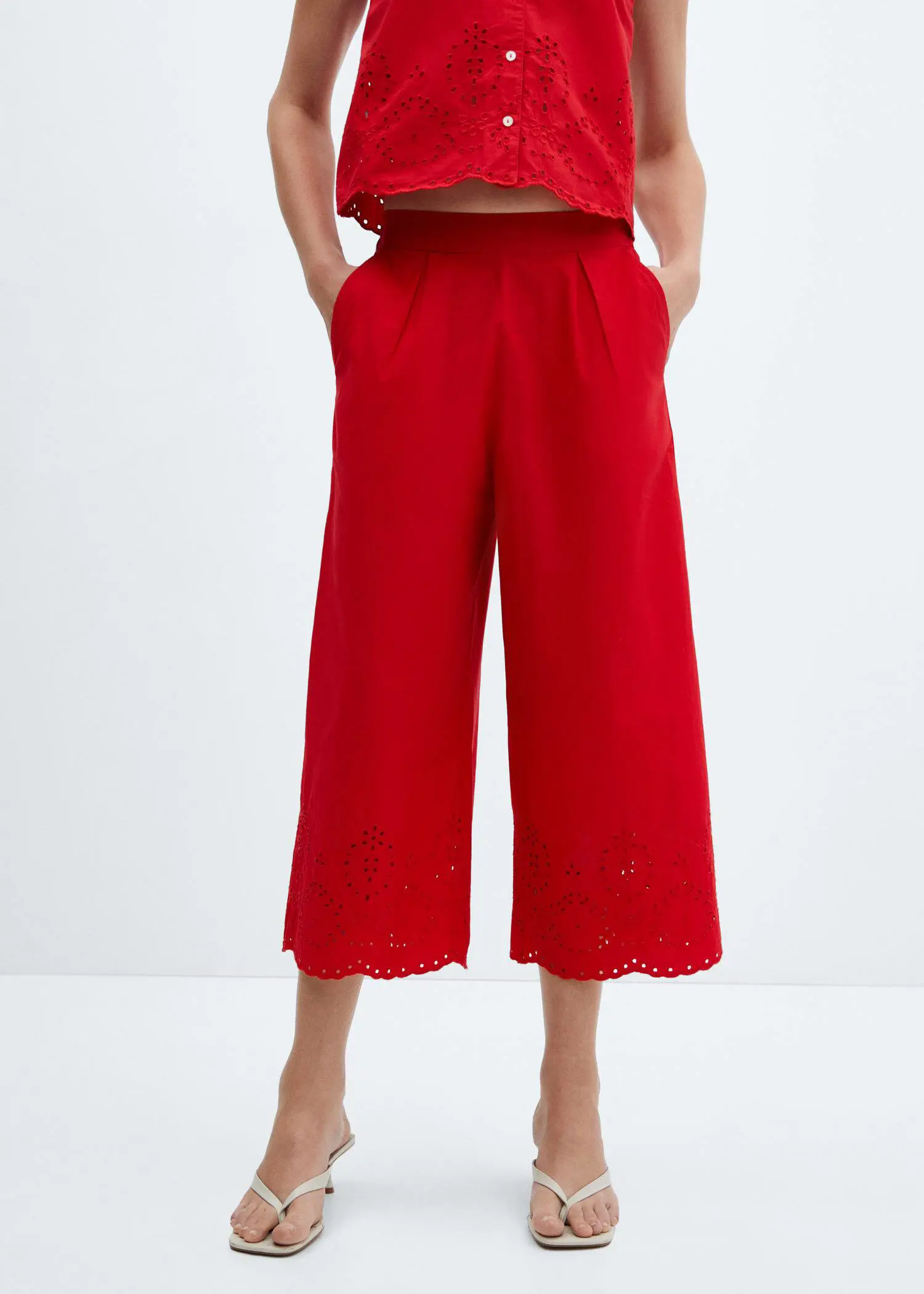 Mango Embroidered culotte pants. 2