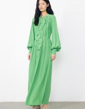 Green Dress with Flywheel Detail Shirring