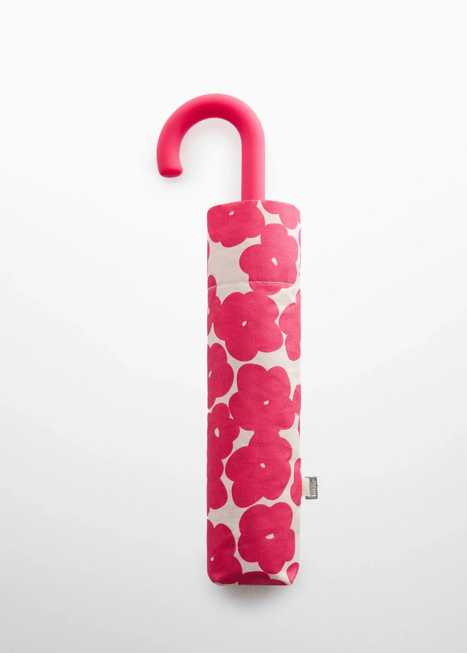 Mango Floral folding umbrella. a pink umbrella with a floral pattern on it. 