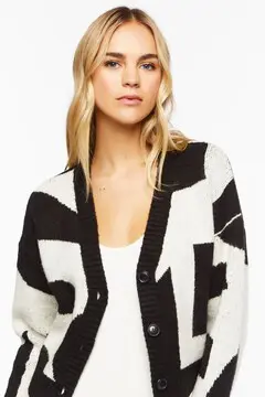 Forever 21 Forever 21 Abstract Marled Cardigan Sweater Beige/Black. 2