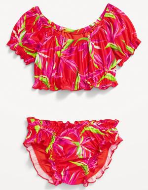 Puff-Sleeve Ruffle-Trim Tankini Bikini Swim Set for Baby multi