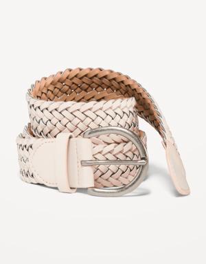 Old Navy Wide Ring-Buckle Faux-Leather Braided Belt for Women (1.5-inch) white