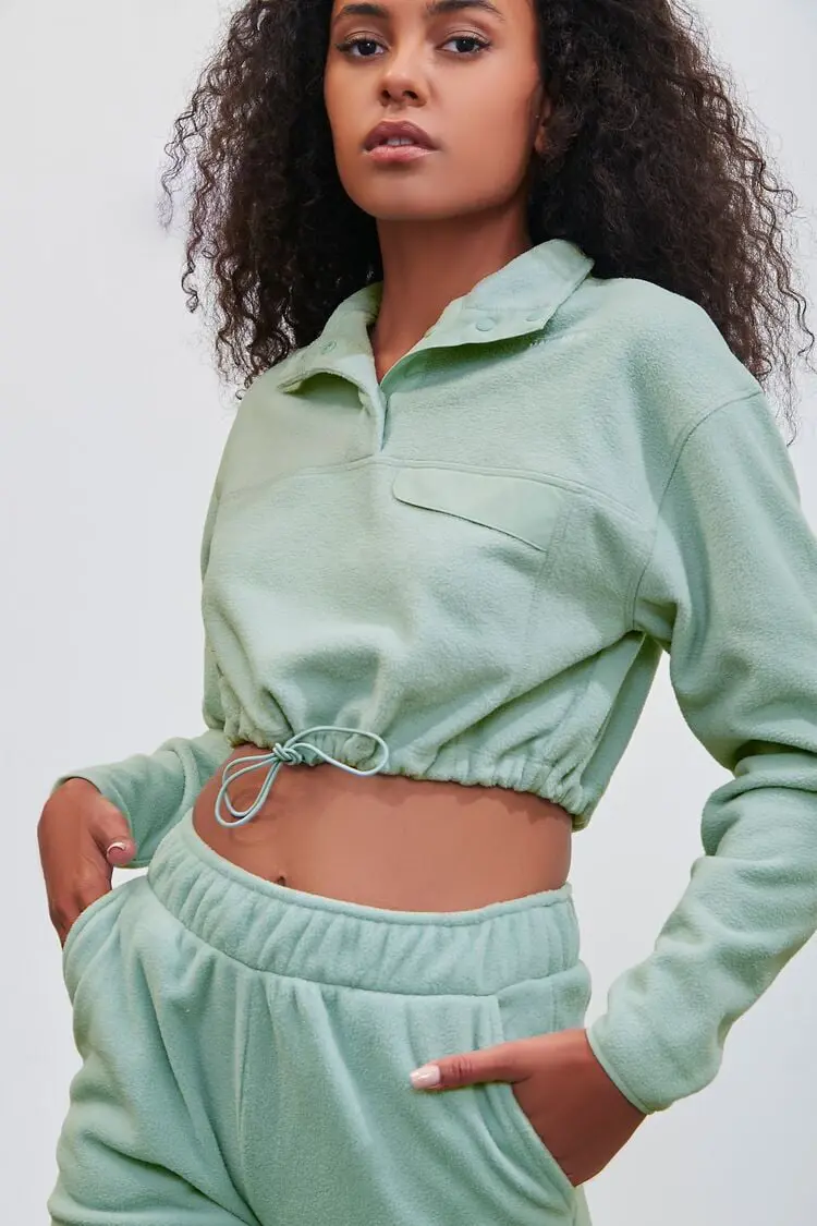 Forever 21 Forever 21 Pantone Fleece Cropped Pullover Sage. 1