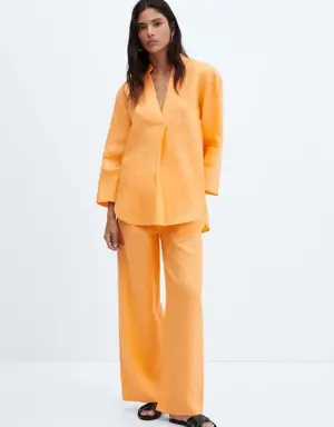 Mango Linen-blend elastic waist trousers