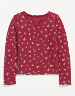 Thermal-Knit Long-Sleeve Printed Lettuce-Edge T-Shirt for Girls red
