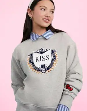 Forever 21 XO Kitty Hello Kitty Embroidered KISS Pullover Heather Grey/Multi
