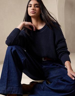 Tiernan Relaxed Chunky Cotton Cropped Sweater blue