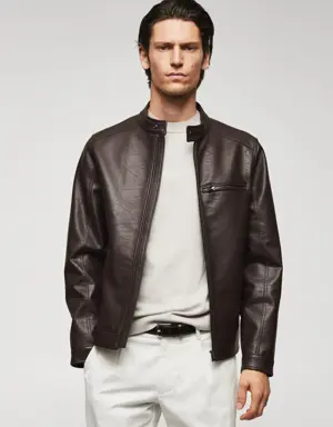 Mango Leather-effect jacket with zips