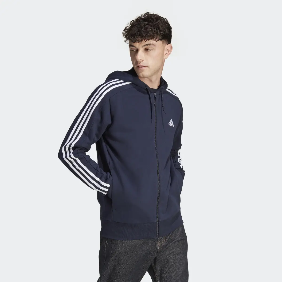 Adidas Felpa con cappuccio Essentials French Terry 3-Stripes Full-Zip. 2