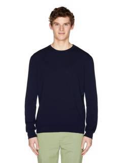 Dark blue crew neck sweater in pure Merino wool