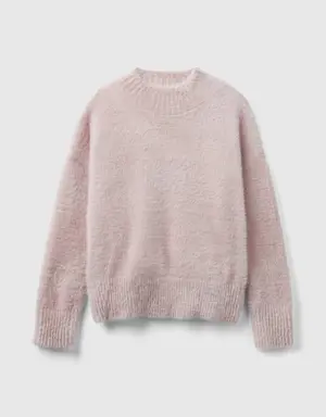 furry yarn turtleneck sweater