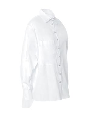 Button Detail Back Long Comfortable Cut Sheer Collar Poplin White Shirt